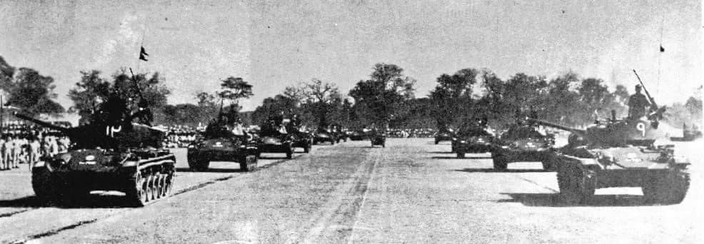 M24 Chaffee tanks of 29 Cavalry at the Pakistan Republic Day parade in Dhaka on March 23, 1970. The same model was later deployed in the Operation Searchlight crackdown.